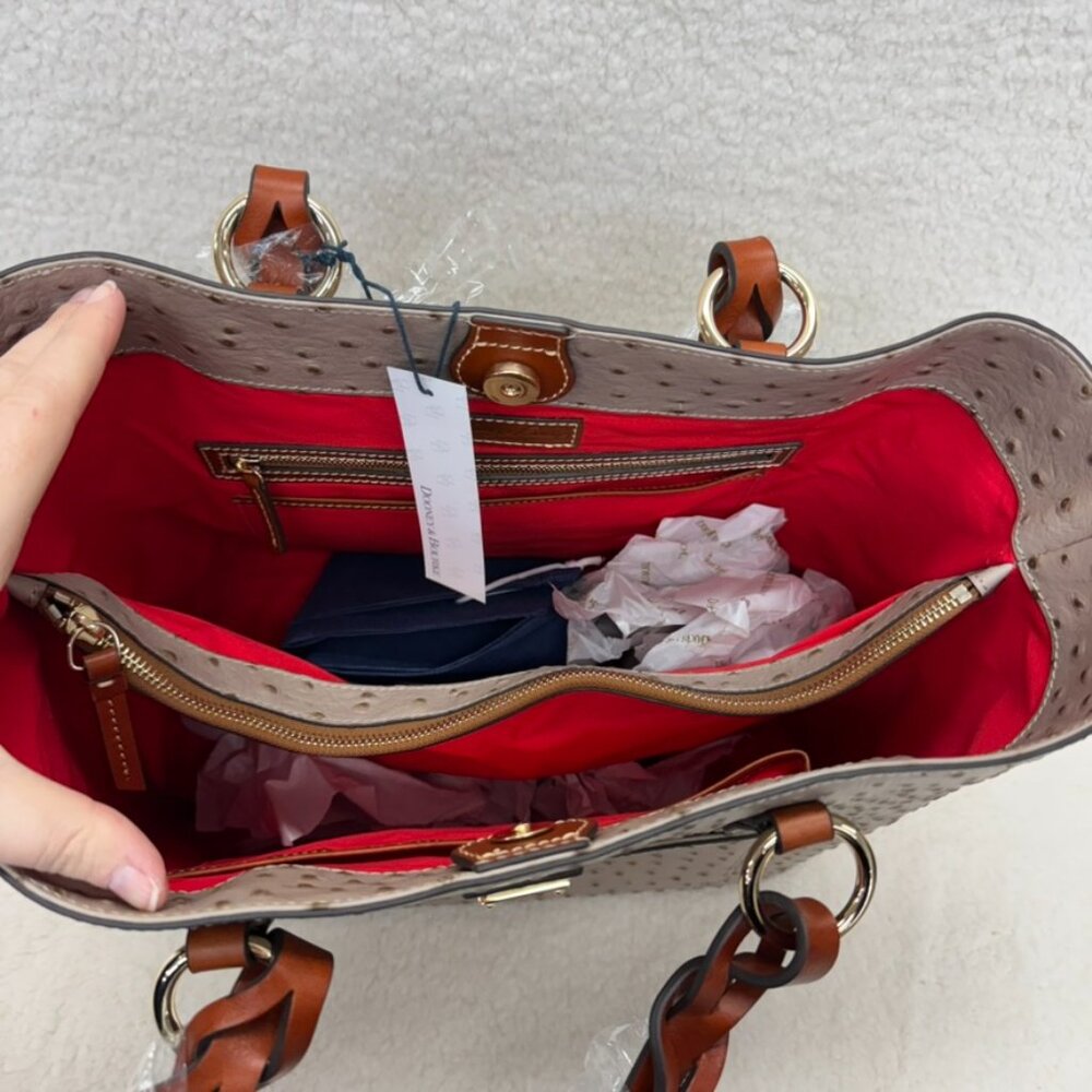 DOONEY & BOURKE - Tammy Tote Light Taupe Italian Leather Ostrich NEW $398 msrp - Picture 8 of 14